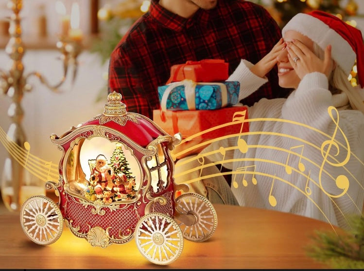 Carruaje con bola de cristal navideño con luz, música y nieve d-21655 con 10 melodías navideñas