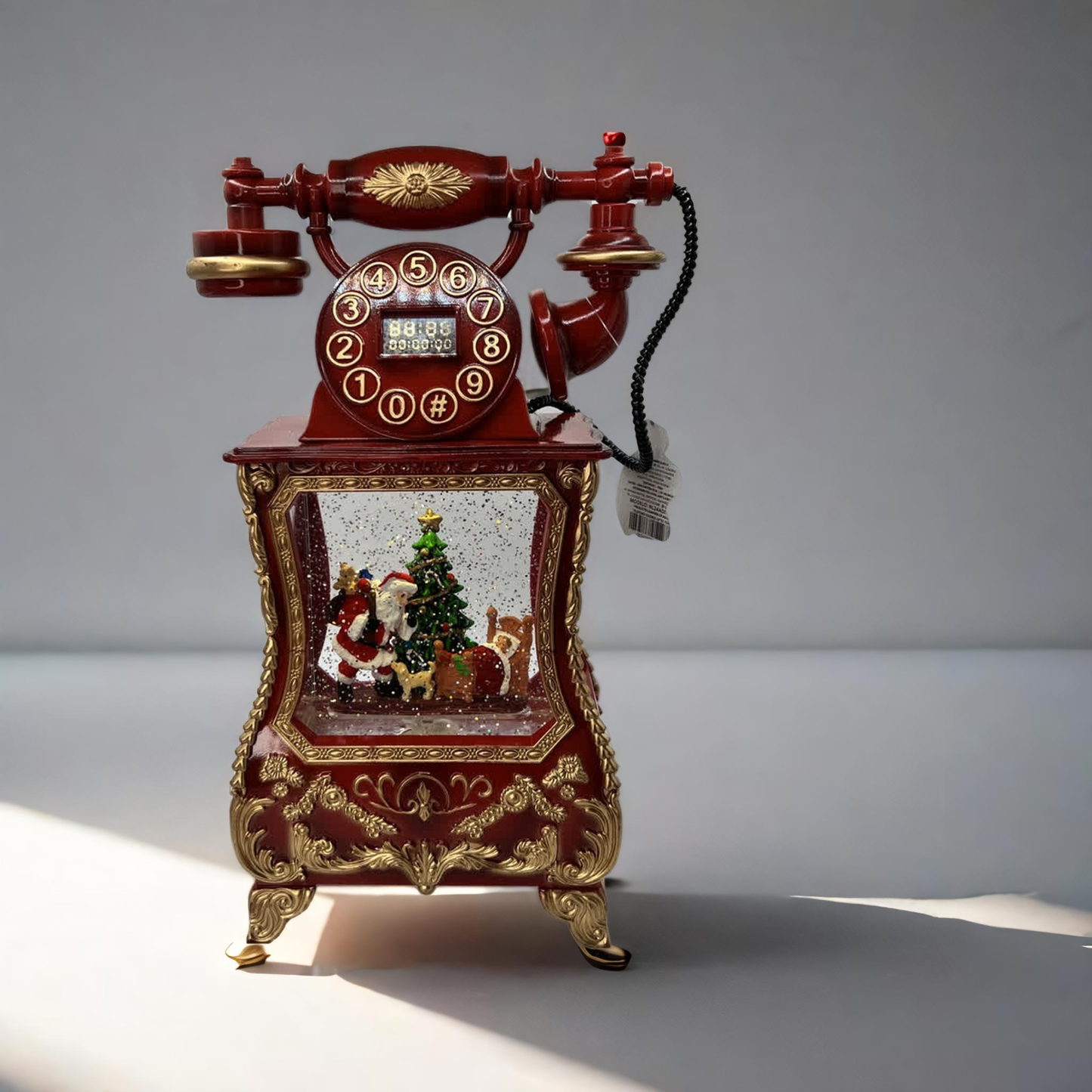 Teléfono Vintage Navideño con Luz, Brillo, Nieve y Música 🎄D-21666 y 10 melodías navideñas