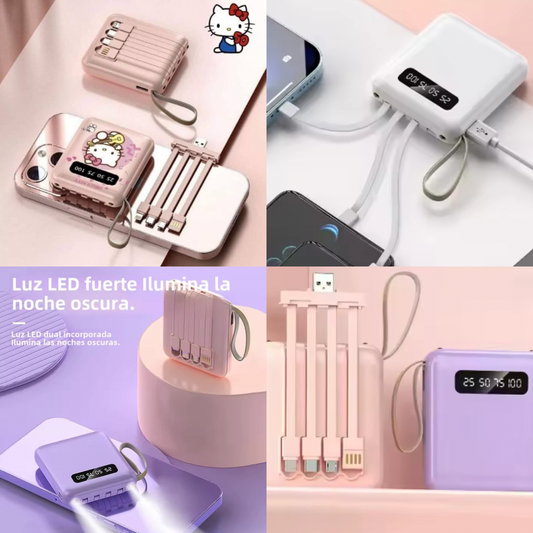 PowerBank Batería portátil con lámpara led y marcador digital para cargar celular con 4 entradas para cargar diferentes dispositivos +10 Diseños Diferentes  (B2) LU3834