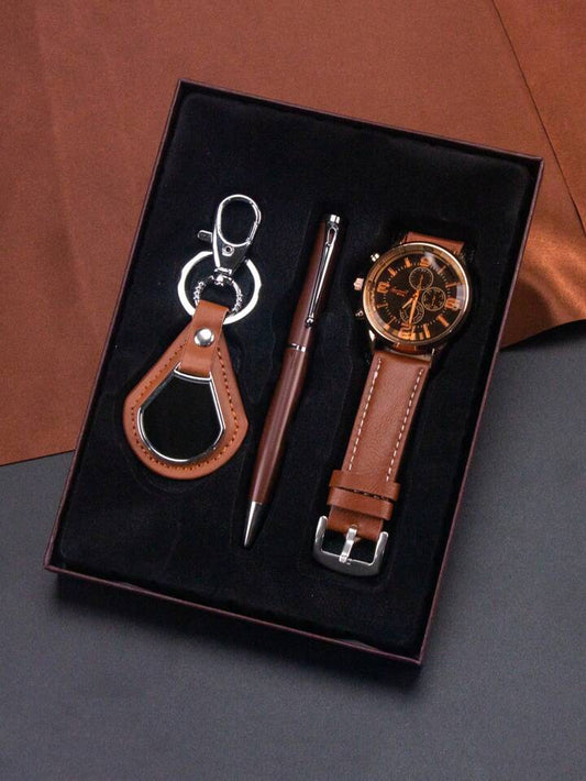 Estuche caballero de lujo con Llavero, Reloj y Pluma 1144