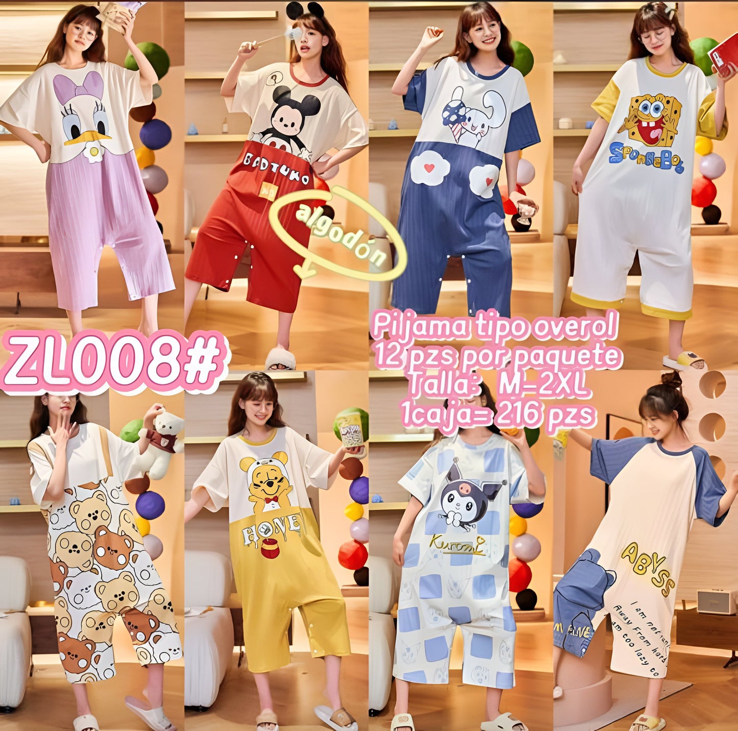 Pijama Jumper de Algodón – Alta Calidad 6 diseños (M,L,XL,XXL) ZL008