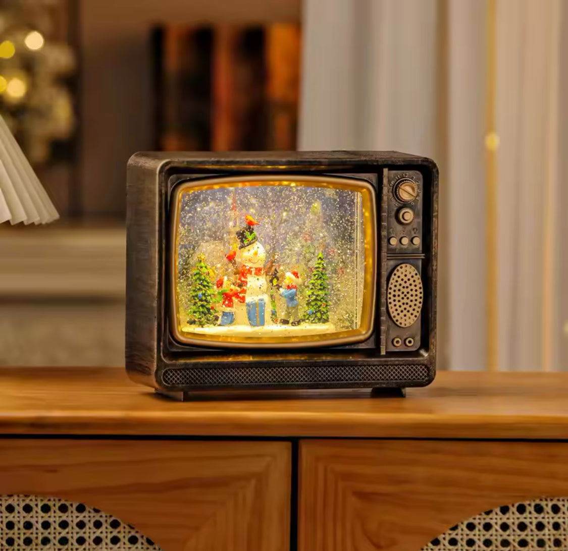Televisión vintage  tamaño grande  Navideño con Luz, Música y Nieve con 10 Melodías navideñas 3091