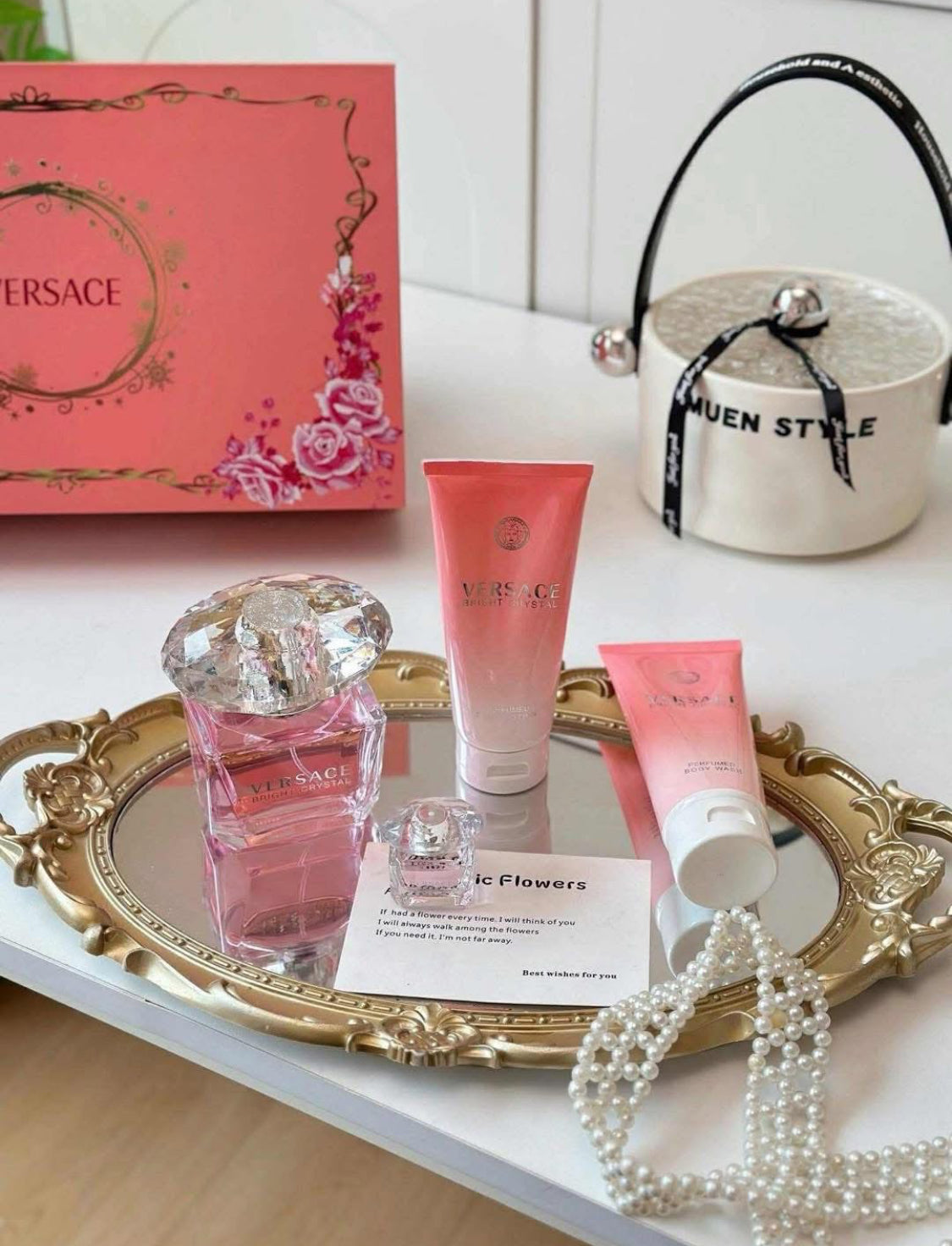 Set Versace Bright Crystal – 4 Perfumes (90 ml + mini 10 ml) + 2 Loción Corporal & Gel de Ducha 100 ml 🛁