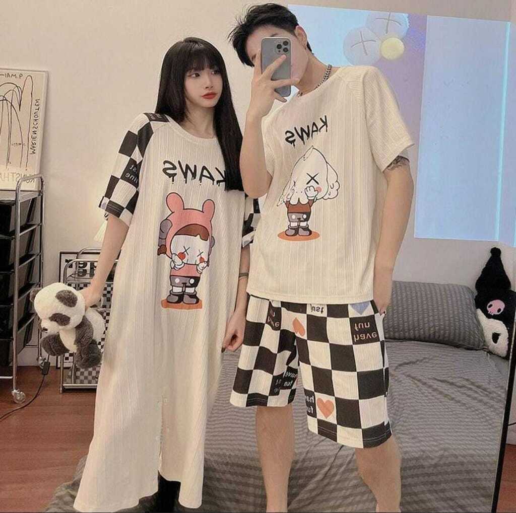 Pijamas individual para  Pareja Calidad Alta  (Hombre: Playera + Short | Mujer: Pijama Jumper) (G6,H6 G1,H1) ZL007 se vende por separado