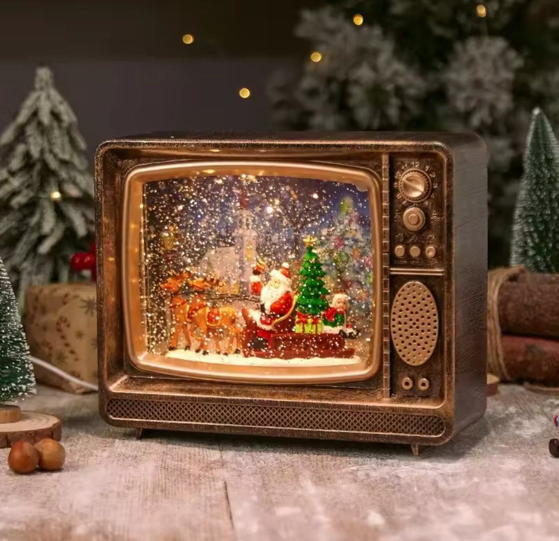 Televisión vintage  tamaño grande  Navideño con Luz, Música y Nieve con 10 Melodías navideñas 3091