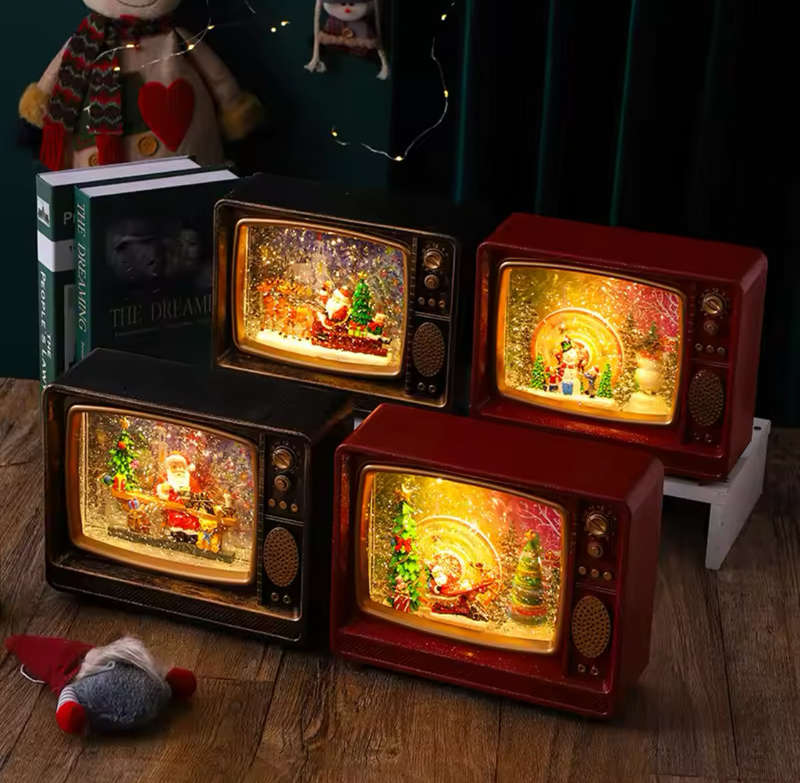Televisión vintage  tamaño grande  Navideño con Luz, Música y Nieve con 10 Melodías navideñas 3091