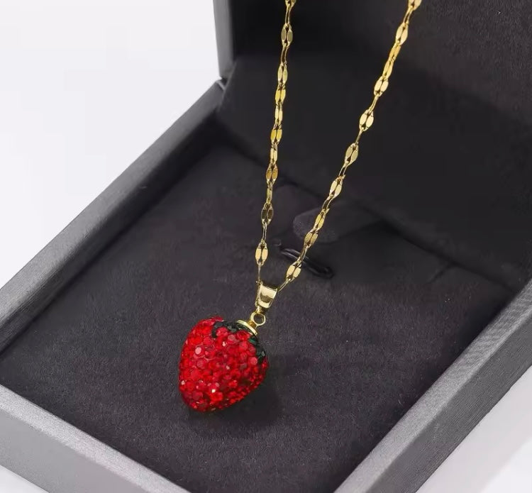 Collar de acero con dije de cerezas 🍒 modelo 2427  (H3)