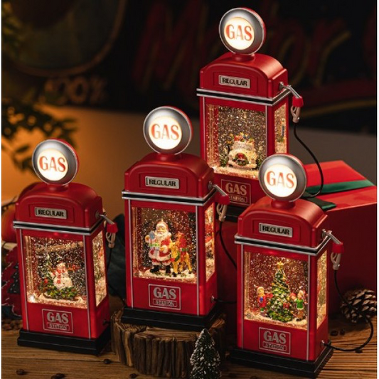 Lámpara navideña de dispensador de gasolina ⛽️ vintage con luz, sonido y nieve d-21662 con 10 melodías navideñas