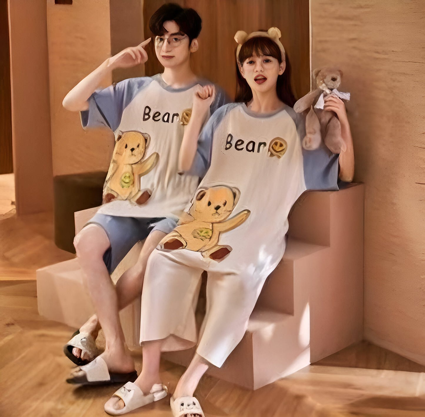 Pijamas individual para  Pareja Calidad Alta  (Hombre: Playera + Short | Mujer: Pijama Jumper) (G6,H6 G1,H1) ZL007 se vende por separado