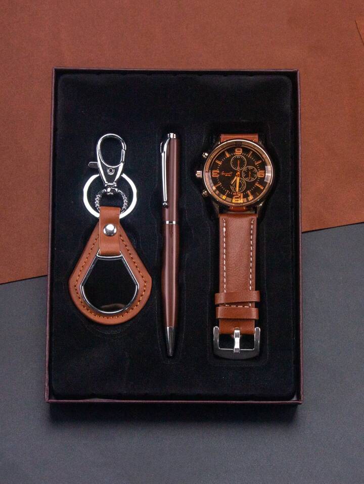Estuche caballero de lujo con Llavero, Reloj y Pluma 1144