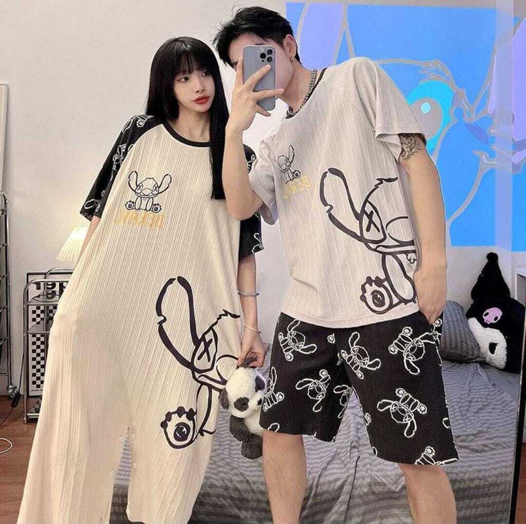 Pijamas individual para  Pareja Calidad Alta  (Hombre: Playera + Short | Mujer: Pijama Jumper) (G6,H6 G1,H1) ZL007 se vende por separado