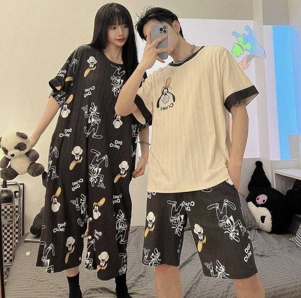 Pijamas individual para  Pareja Calidad Alta  (Hombre: Playera + Short | Mujer: Pijama Jumper) (G6,H6 G1,H1) ZL007 se vende por separado