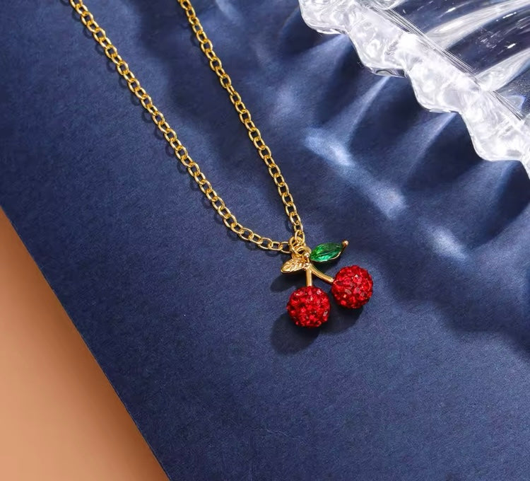 Collar de acero con dije de cerezas 🍒 modelo 2427  (H3)