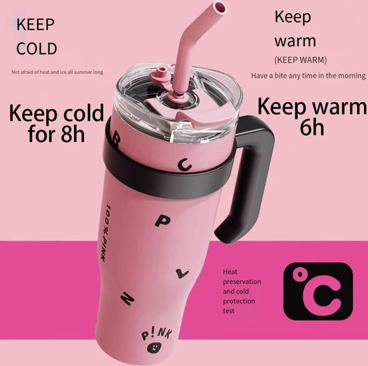 Termo pink con aza calidad premium con Popote Acero Inoxidable 1.2 L (A2) 1348XW