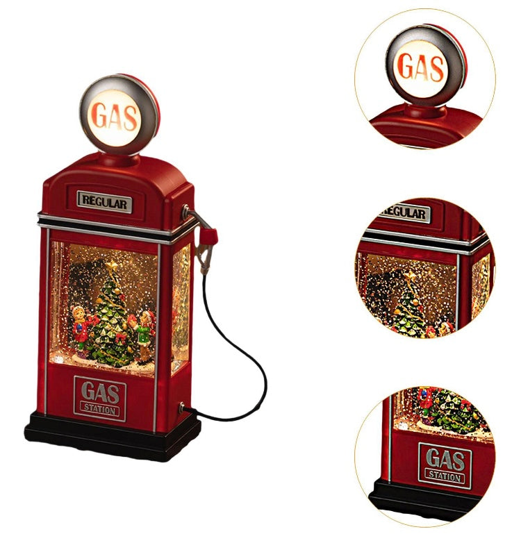 Lámpara navideña de dispensador de gasolina ⛽️ vintage con luz, sonido y nieve d-21662 con 10 melodías navideñas