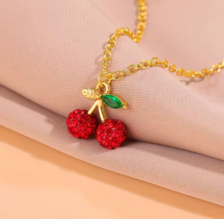 Collar de acero con dije de cerezas 🍒 modelo 2427  (H3)