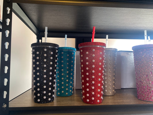 Vaso pedrería con perlas tipo diamante (A5) 0001