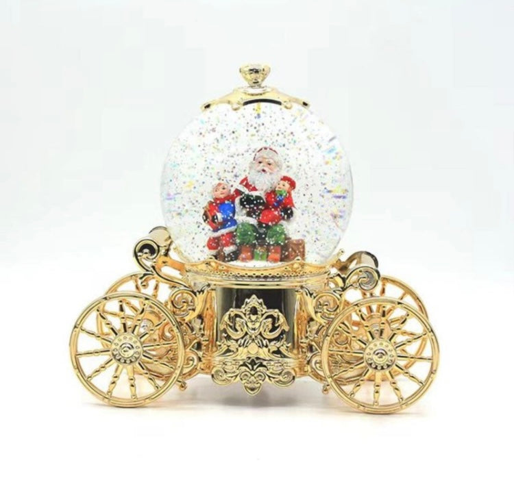 Carruaje con bola de cristal navideño con luz, música y nieve d-21655 con 10 melodías navideñas