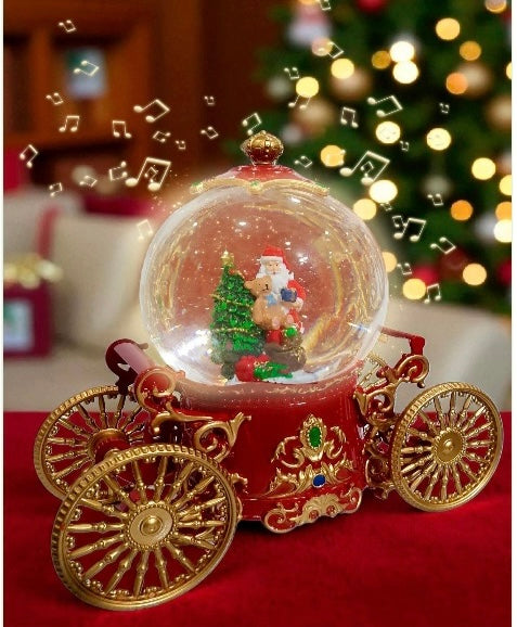 Carruaje con bola de cristal navideño con luz, música y nieve d-21655 con 10 melodías navideñas