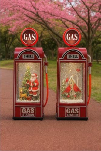 Lámpara navideña de dispensador de gasolina ⛽️ vintage con luz, sonido y nieve d-21662 con 10 melodías navideñas