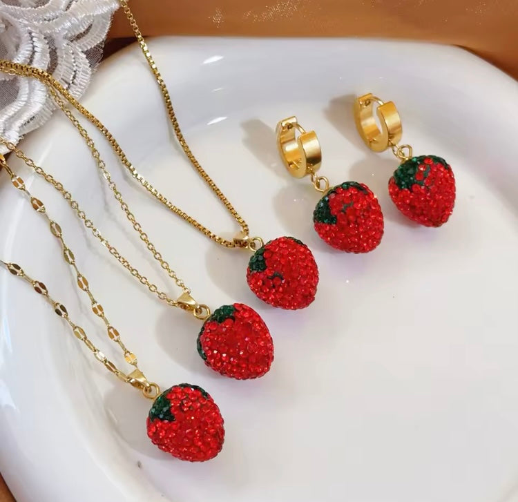 Collar de acero con dije de cerezas 🍒 modelo 2427  (H3)