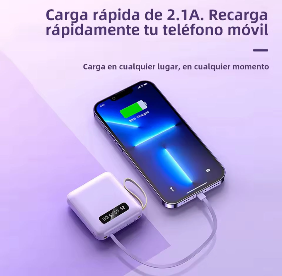 PowerBank Batería portátil con lámpara led y marcador digital para cargar celular con 4 entradas para cargar diferentes dispositivos +10 Diseños Diferentes  (B2) LU3834