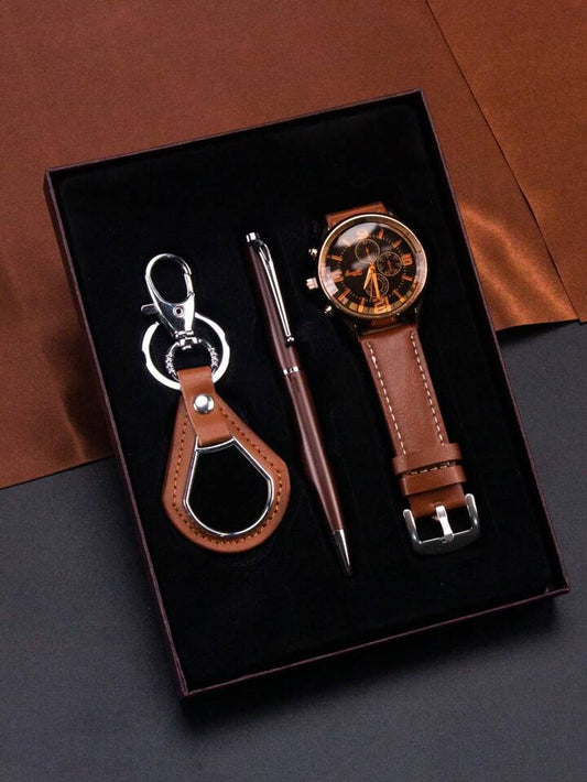 Estuche caballero de lujo con Llavero, Reloj y Pluma 1144