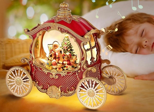 Carruaje con bola de cristal navideño con luz, música y nieve d-21655 con 10 melodías navideñas