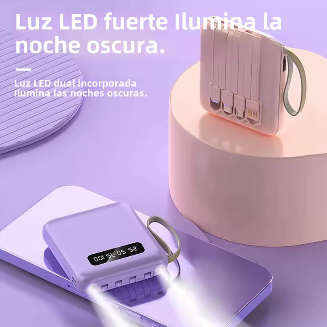 PowerBank Batería portátil con lámpara led y marcador digital para cargar celular con 4 entradas para cargar diferentes dispositivos +10 Diseños Diferentes  (B2) LU3834